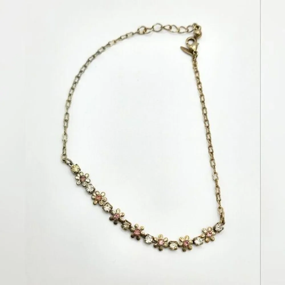 Vintage gold rhinestone flower anklet